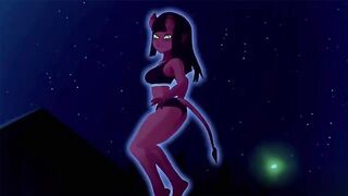 The guy is fucking with a hot witch in an animated scene