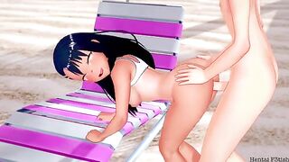 Nagatoro gets a messy creampie after giving a blowjob on the beach