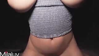 Babe from the neighborhood is fucking at night, showcasing her big natural boobs