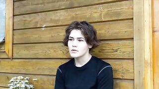 A joint was smoked by a beautiful Russian brunette, and then she got excited