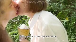 Don't lick the ice cream, my cock is for sucking!