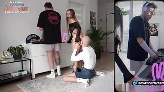 The girl dances on techno at the party and meets a guy