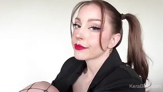 A hot brunette with long pigtails fucks her stepbrother hard on the bed
