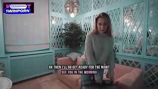 A hot step mom fucks her step son in a shared bed at a hotel