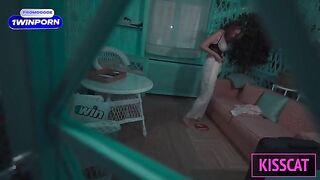 A hot step mom fucks her step son in a shared bed at a hotel