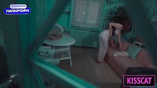 A hot step mom fucks her step son in a shared bed at a hotel