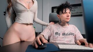 A girl rubs her pussy on the table and fucks