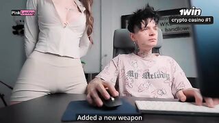 A girl rubs her pussy on the table and fucks