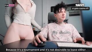 A girl rubs her pussy on the table and fucks