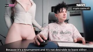 A girl rubs her pussy on the table and fucks