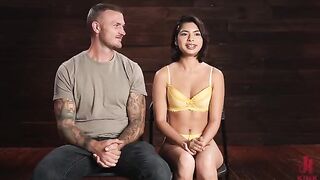 The slut is tied up and the guy fucks her completely