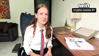 A schoolgirl is making her homework with the help of her stepbrother