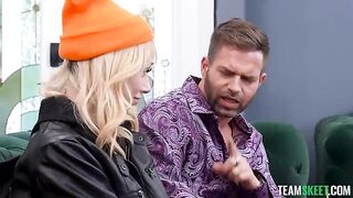 The blonde beauty gets fucked on the couch hard