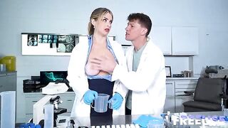 A blonde in a doggystyle position for rough sex