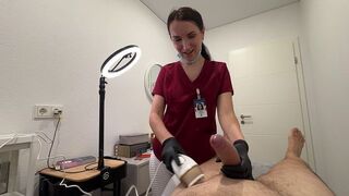 A hot nurse smooths her client's intimate area before giving a blowjob