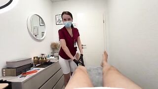 A hot nurse smooths her client's intimate area before giving a blowjob