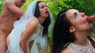 The bride got a cock in her mouth and panties in her ass on wedding day