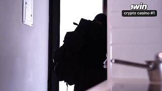 A girl with a huge ass is being robbed and fucked