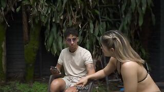 A sweet blonde woman should not choke when she swallows
