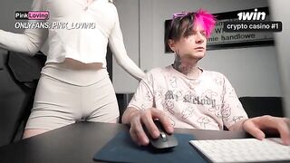 A girl rubs her pussy on the table and gets an orgasm