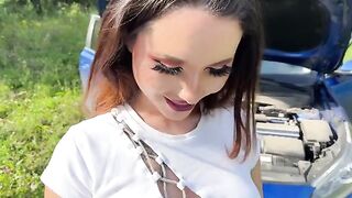 A fit girl with a perfect body has sex right in the car