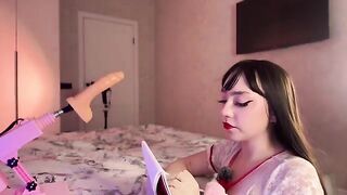 The girl has an experiment with a dildo and machine