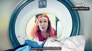A cute girl got stuck in the washing machine and had sex