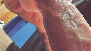 A girl with a silicone mouth works outdoors and sucks cock passionately