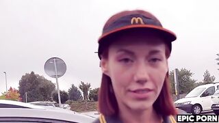 The worker picked up a cute girl and took her to a private spot