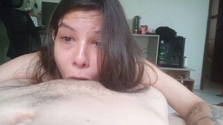 She swallows a huge load of cum, her head is spinning with all the action