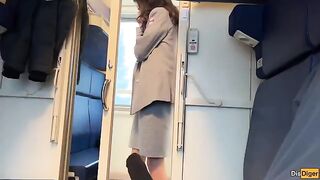 A cute girl was jerking off the conductor in a risky spot
