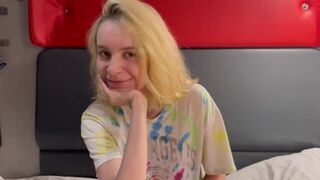 The girl got wet between her legs, thinking about a cock of a stranger