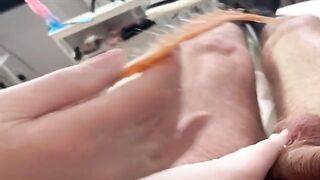 A hot Russian girl waxes her client’s dick in a steamy homemade vlog