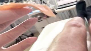 A hot Russian girl waxes her client’s dick in a steamy homemade vlog