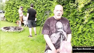 A hot girl acts as a voyeur and gets her pussy fucked outdoors