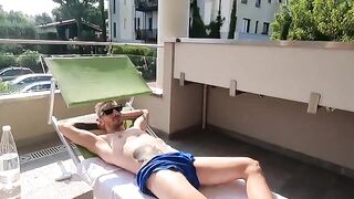 An Italian girl has sex with her boyfriend on the balcony of their seaside villa