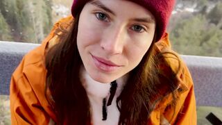 Naughty beauty has sex with stranger in the cable car on the mountain