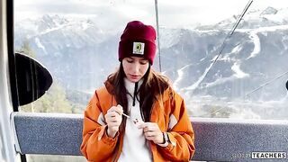 Naughty beauty has sex with stranger in the cable car on the mountain