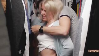 Couple have spontaneous sex in the dressing room and reach a climax