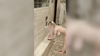Short girl masturbates with her fuck machine in the shower